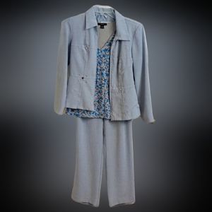 Jessica Howard Light Blue Blazer Wide Leg Pant Suit Set + Alfani Top 3pc 4P